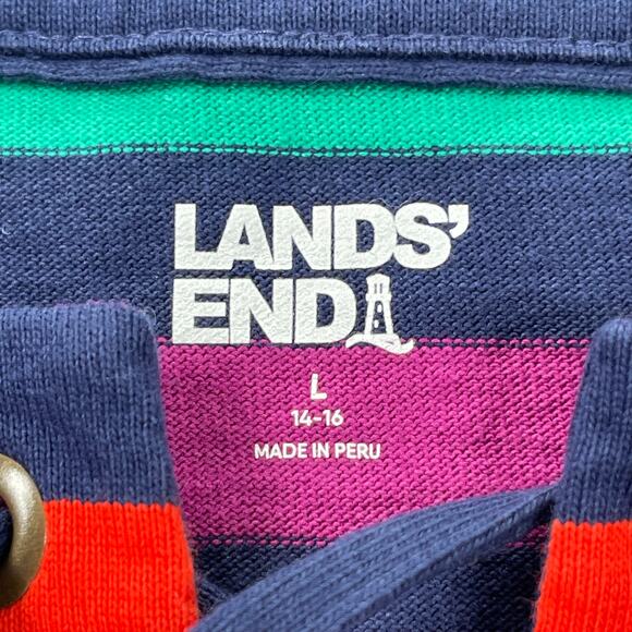 Lands End Top Women Large 14-16 Colorful Striped Cotton Lace-up Tunic Resortwear - Picture 11 of 16